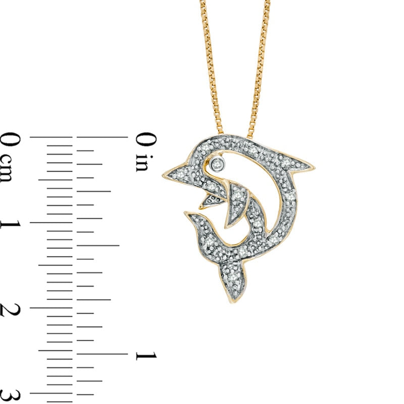 0.1 CT. T.W. Natural Diamond Dolphin Pendant in Sterling Silver and 14K Gold Plate