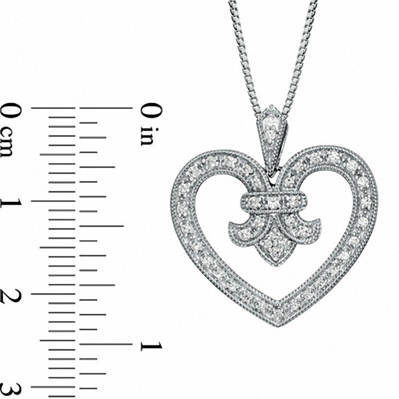 0.25 CT. T.W. Natural Diamond Fleur-de-Lis Antique Vintage-Style Heart Pendant in Sterling Silver