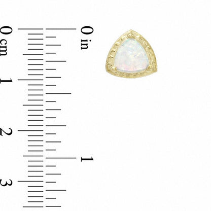 7.0mm Trillion-Cut Lab-Created Opal Stud Earrings in 10K Gold