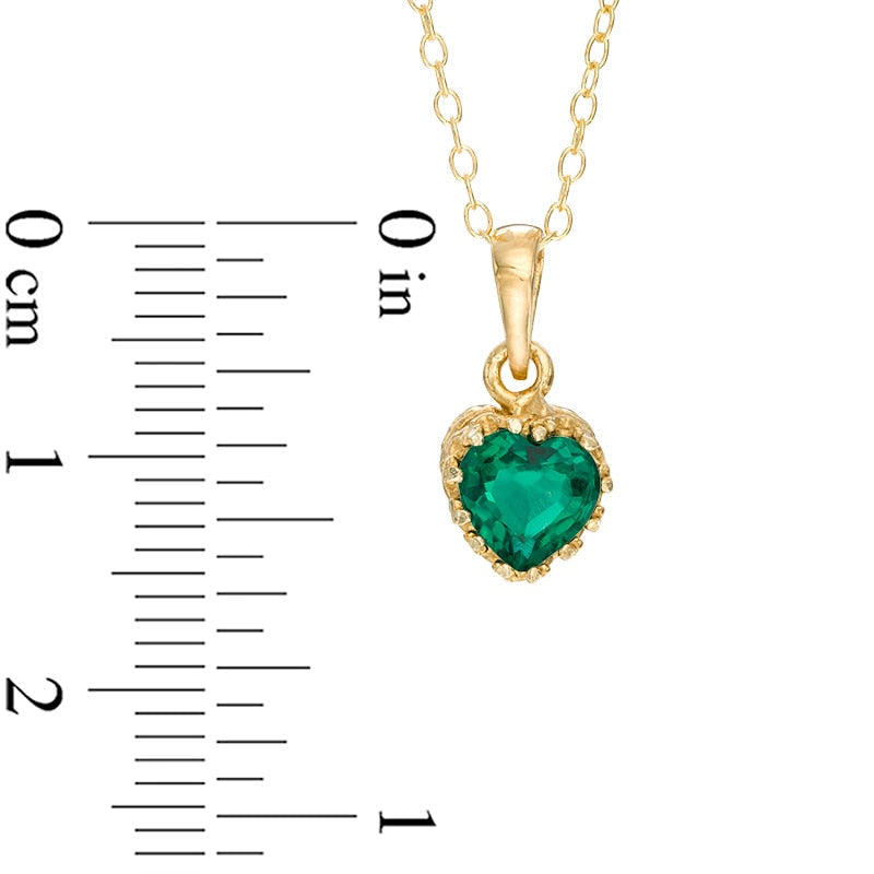 6.0mm Heart-Shaped Lab-Created Emerald Crown Pendant in Sterling Silver with 14K Gold Plate