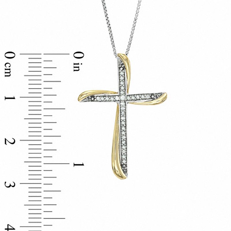 0.13 CT. T.W. Natural Diamond Twist Cross Pendant in Sterling Silver and 14K Gold Plate