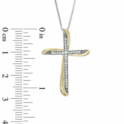 0.13 CT. T.W. Natural Diamond Twist Cross Pendant in Sterling Silver and 14K Gold Plate