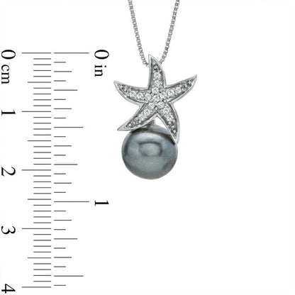 7.0 - 8.0mm Grey Cultured Freshwater Pearl and 0.1 CT. T.W. Natural Diamond Starfish Pendant in Sterling Silver