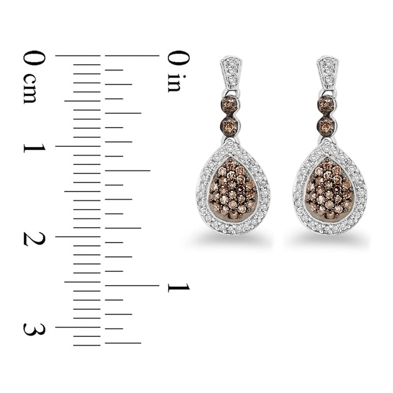 0.33 CT. T.W. Champagne and White Diamond Teardrop Earrings in 10K White Gold