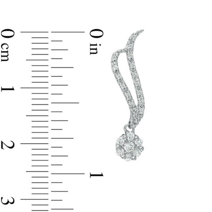 0.33 CT. T.W. Diamond Cluster Double Wave Drop Earrings in 10K White Gold