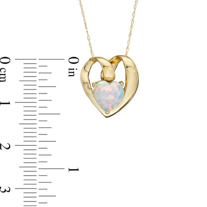7.0mm Heart-Shaped Simulated Opal Pendant in 10K Yellow Gold