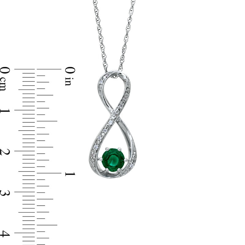 5.5mm Lab-Created Emerald and Diamond Accent Infinity Pendant in Sterling Silver