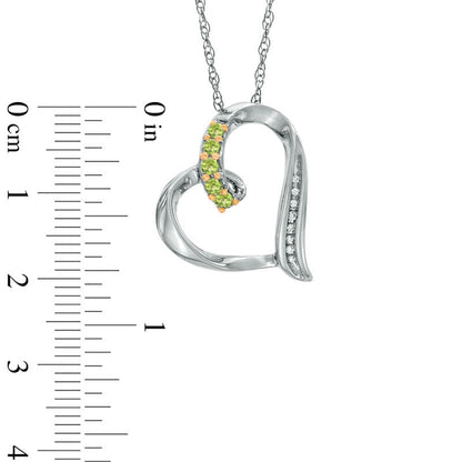 Peridot and Natural Diamond Accent Looping Heart Pendant in Sterling Silver