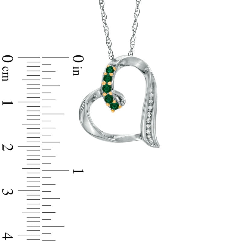 Lab-Created Emerald and Diamond Accent Looping Heart Pendant in Sterling Silver