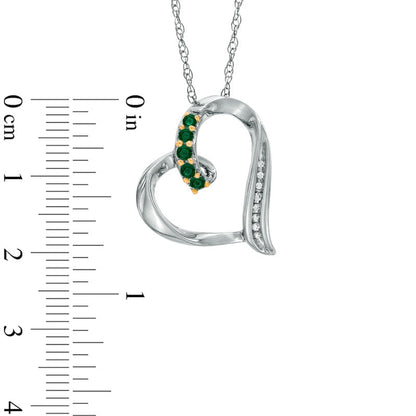 Lab-Created Emerald and Diamond Accent Looping Heart Pendant in Sterling Silver