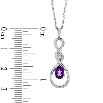 Pear-Shaped Amethyst and Natural Diamond Accent Twist Pendant in Sterling Silver