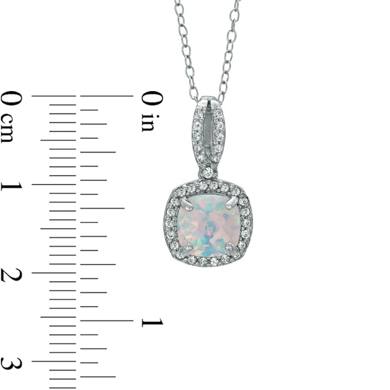 7.0mm Cushion-Cut Lab-Created Opal and White Sapphire Pendant in Sterling Silver