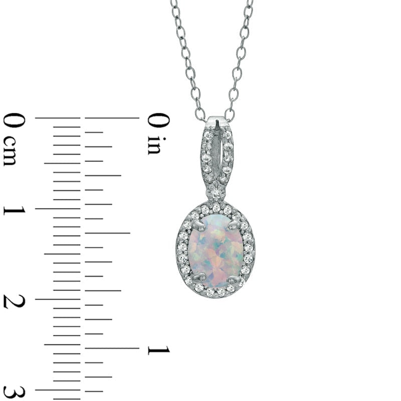 Oval Lab-Created Opal and White Sapphire Pendant in Sterling Silver