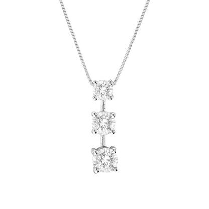 0.63 CT. T.W. Natural Diamond Linear Three Stone Station Drop Pendant in 14K White Gold