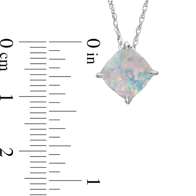 8.0mm Cushion-Cut Lab-Created Opal Pendant in Sterling Silver