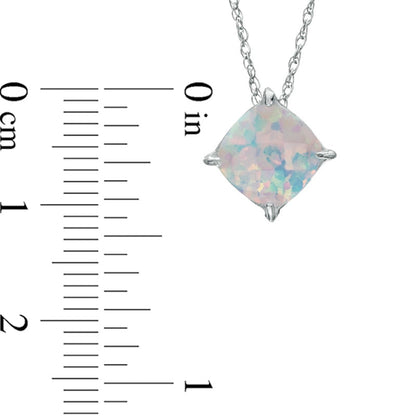 8.0mm Cushion-Cut Lab-Created Opal Pendant in Sterling Silver