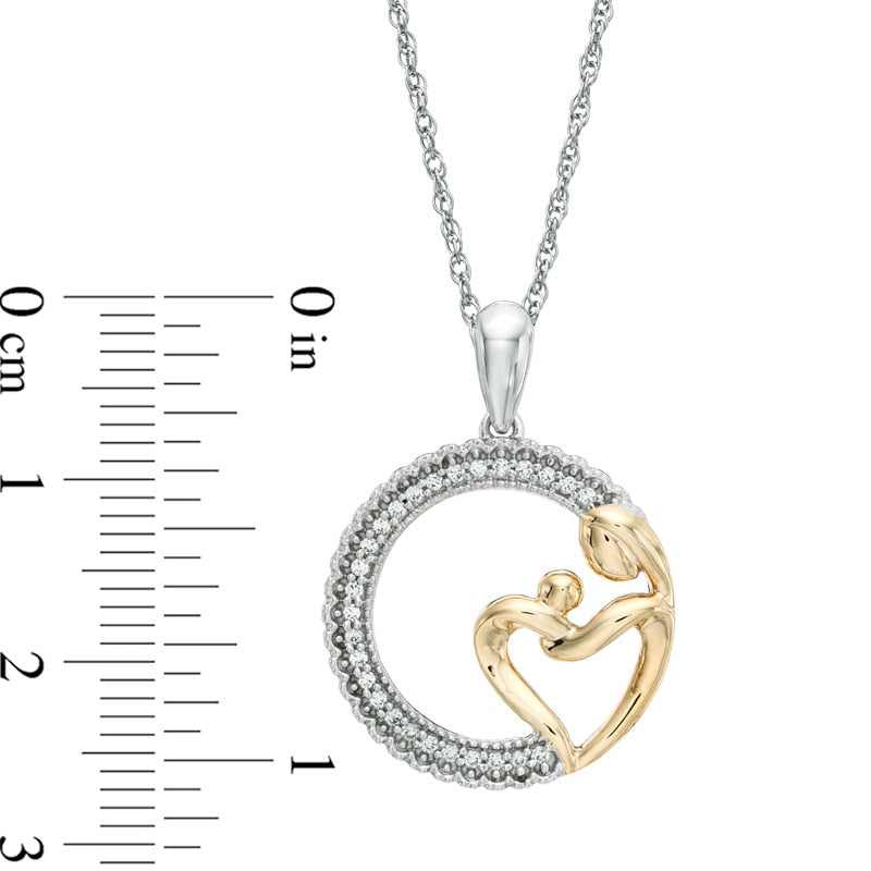 0.1 CT. T.W. Natural Diamond Motherly Love Circle Pendant in Sterling Silver and 14K Gold Plate