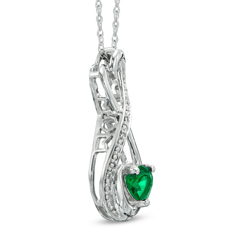 5.0mm Heart-Shaped Lab-Created Emerald and Diamond Accent Infinity Heart MOM" Pendant in Sterling Silver"