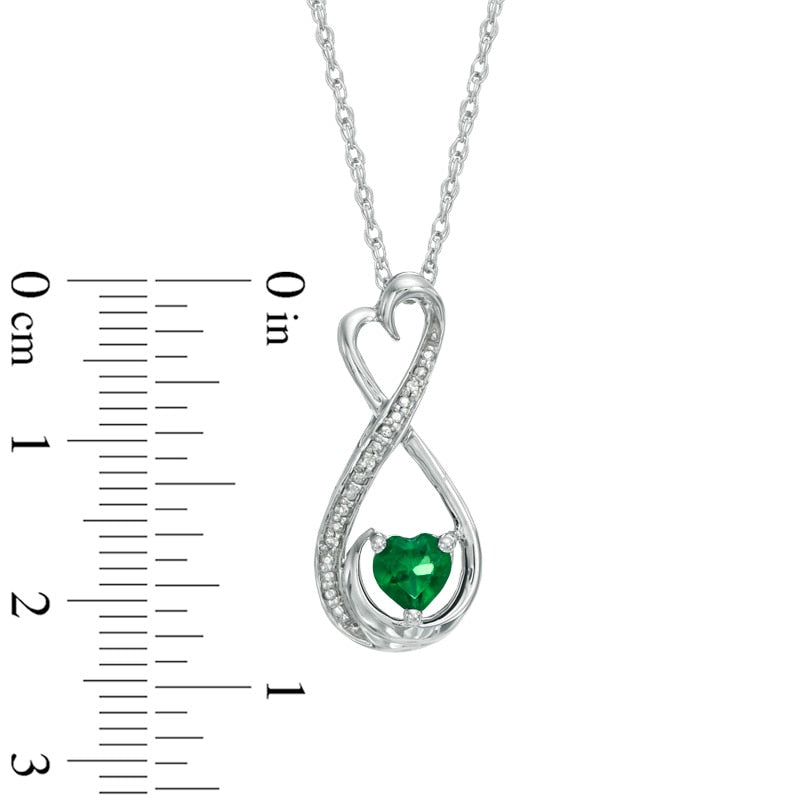 5.0mm Heart-Shaped Lab-Created Emerald and Diamond Accent Infinity Heart MOM" Pendant in Sterling Silver"