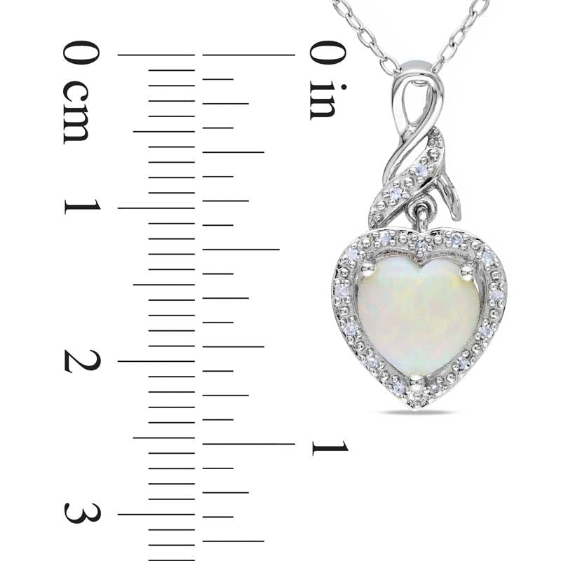 8.0mm Heart-Shaped Opal and Natural Diamond Accent Swirl Pendant in Sterling Silver