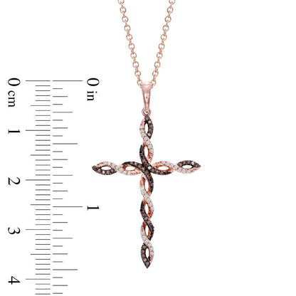 0.17 CT. T.W. Enhanced Cognac and White Natural Diamond Twisting Cross Pendant in 10K Rose Gold