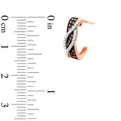 0.25 CT. T.W. Champagne and White Diamond Double Overlay Hoop Earrings in 10K Rose Gold