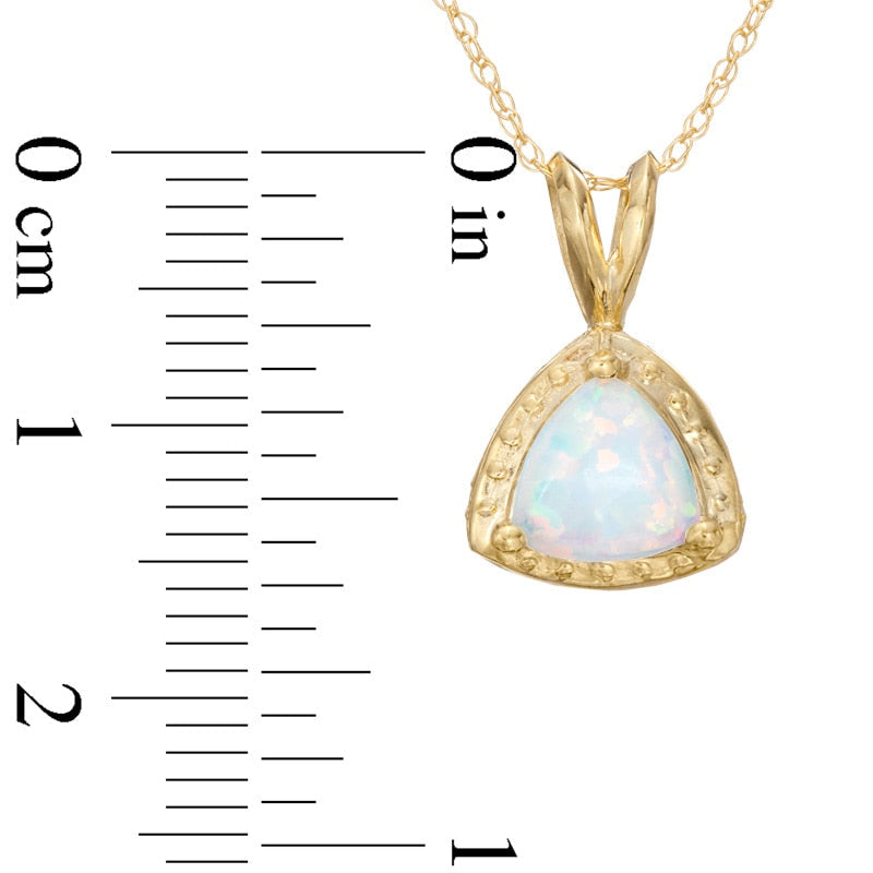 7.0mm Trillion-Cut Lab-Created Opal Pendant in 10K Yellow Gold