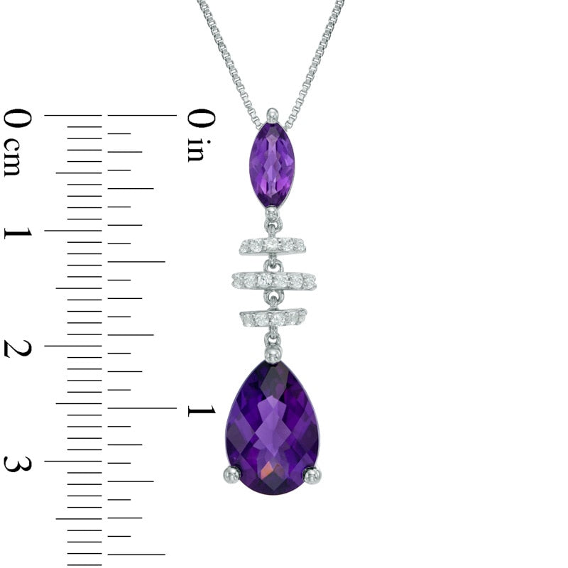 Pear-Shaped Amethyst and Lab-Created White Sapphire Drop Pendant in Sterling Silver
