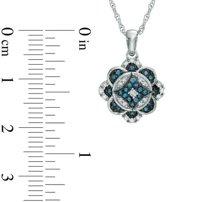 0.25 CT. T.W. Enhanced Blue and White Natural Diamond Antique Vintage-Style Clover Pendant in Sterling Silver