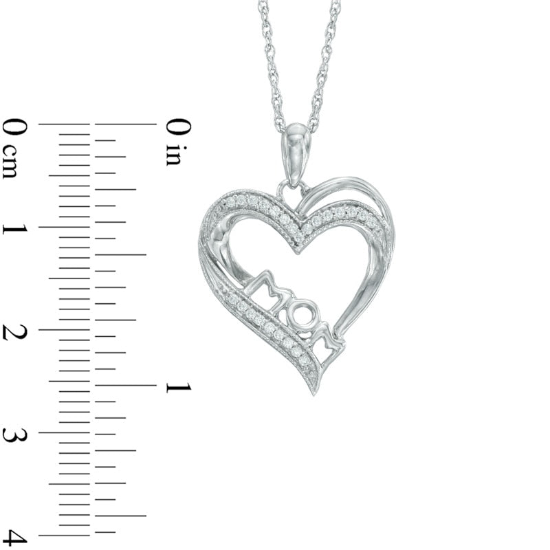 0.1 CT. T.W. Natural Diamond Antique Vintage-Style MOM" Heart Pendant in Sterling Silver"