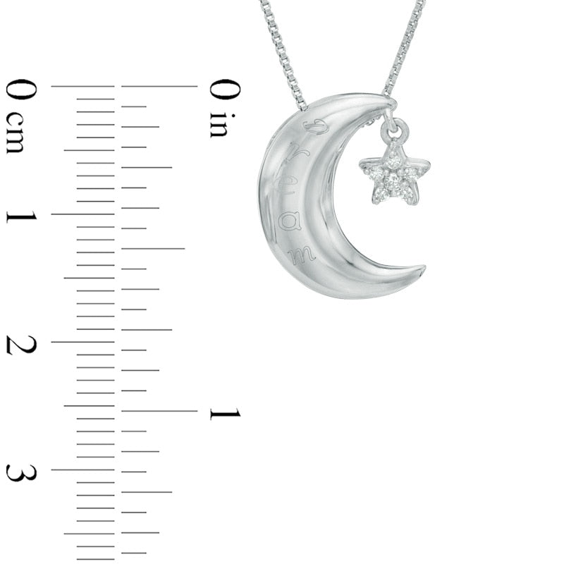 Natural Diamond Accent Crescent Moon with Star Dangle Pendant in Sterling Silver