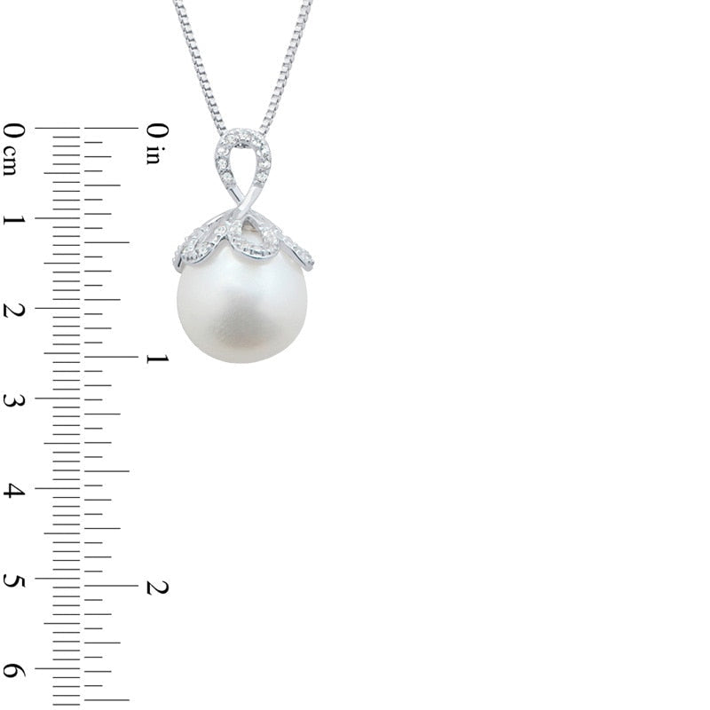 11.0 - 12.0mm Cultured Freshwater Pearl and White Topaz Pendant in Sterling Silver