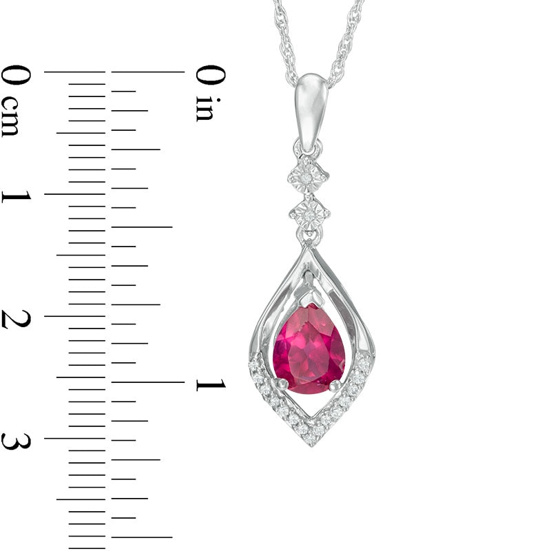 Pear-Shaped Lab-Created Ruby and Diamond Accent Flame Drop Pendant in Sterling Silver