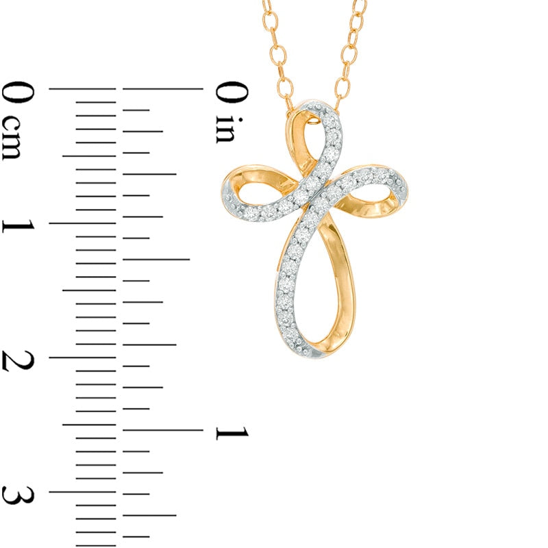 0.13 CT. T.W. Natural Diamond Looping Cross Pendant in 10K Yellow Gold