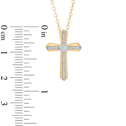 0.13 CT. T.W. Natural Diamond Gothic-Style Cross Pendant in 10K Yellow Gold
