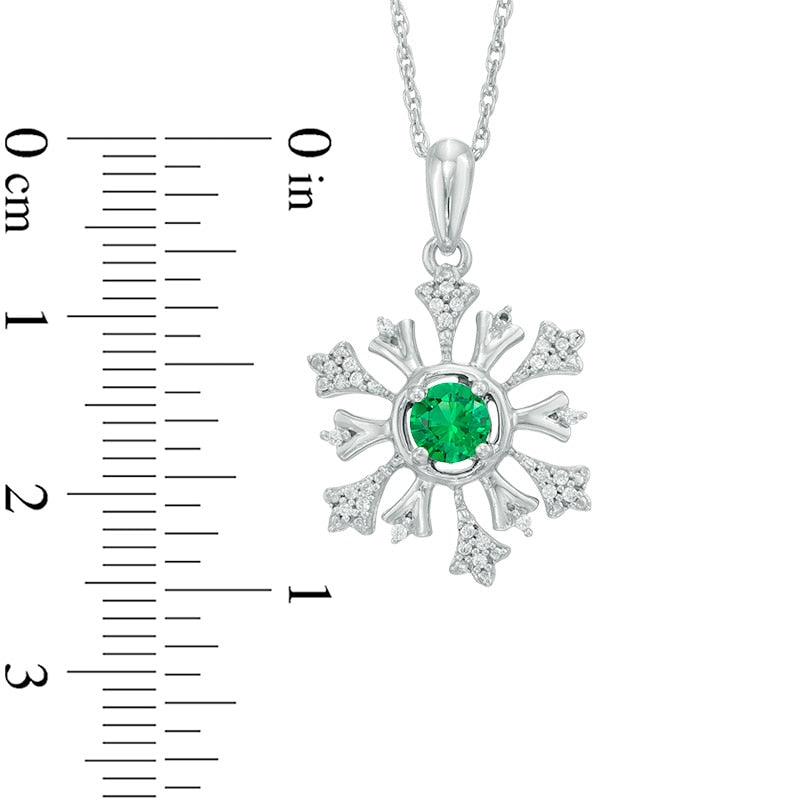 4.5mm Lab-Created Emerald and 0.1 CT. T.W. Diamond Snowflake Pendant in Sterling Silver