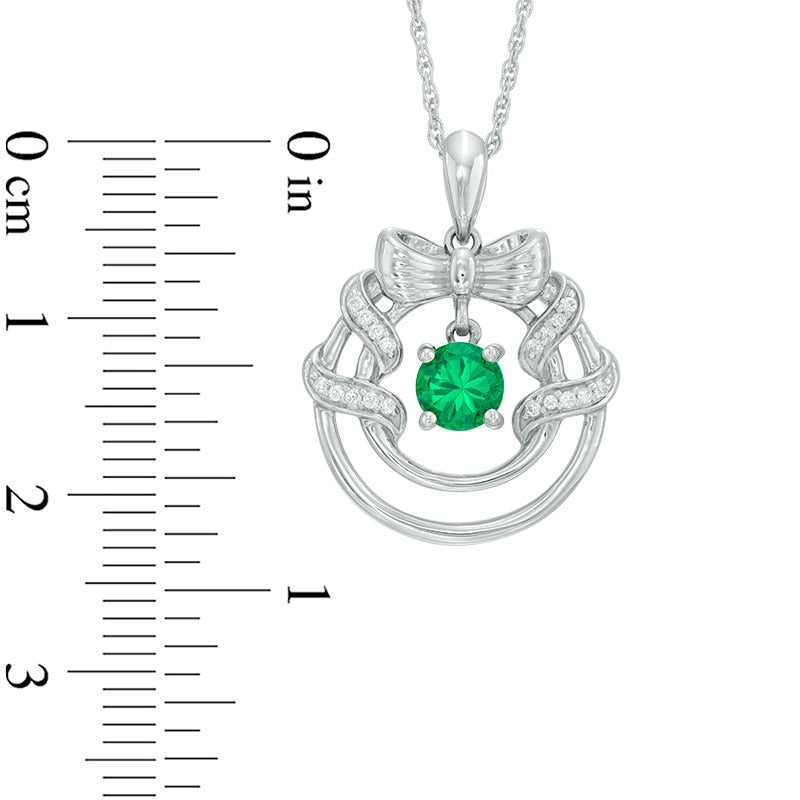 5.0mm Lab-Created Emerald and Diamond Accent Wreath Pendant in Sterling Silver