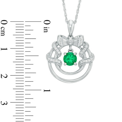 5.0mm Lab-Created Emerald and Diamond Accent Wreath Pendant in Sterling Silver