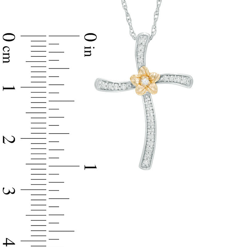 0.17 CT. T.W. Natural Diamond Curved Cross Flower Pendant in Sterling Silver and 10K Yellow Gold