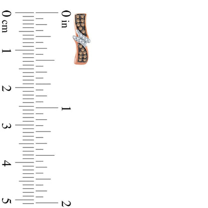 0.2 CT. T.W. Champagne and White Diamond Zig-Zag Hoop Earrings in 10K Rose Gold