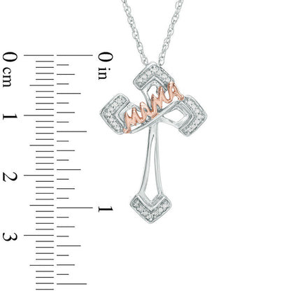0.07 CT. T.W. Natural Diamond Mama" Cross Pendant in Sterling Silver and 10K Rose Gold"