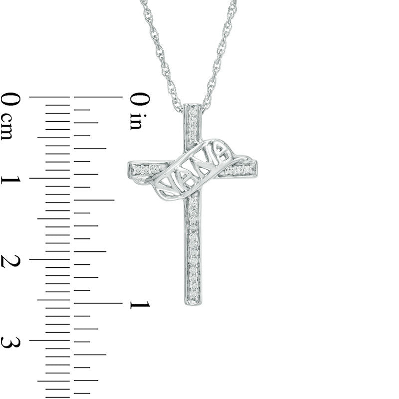 0.07 CT. T.W. Natural Diamond NANA" Cross Pendant in Sterling Silver"