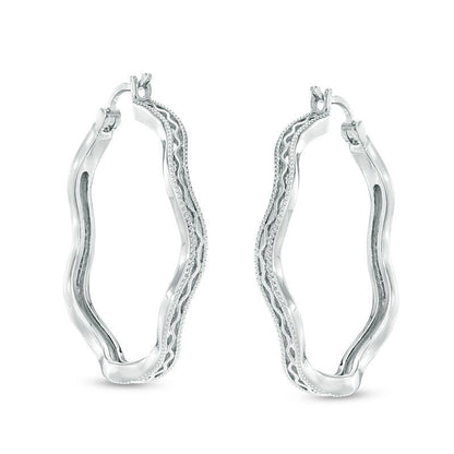 0.1 CT. T.W. Diamond Wavy Hoop Earrings in Sterling Silver