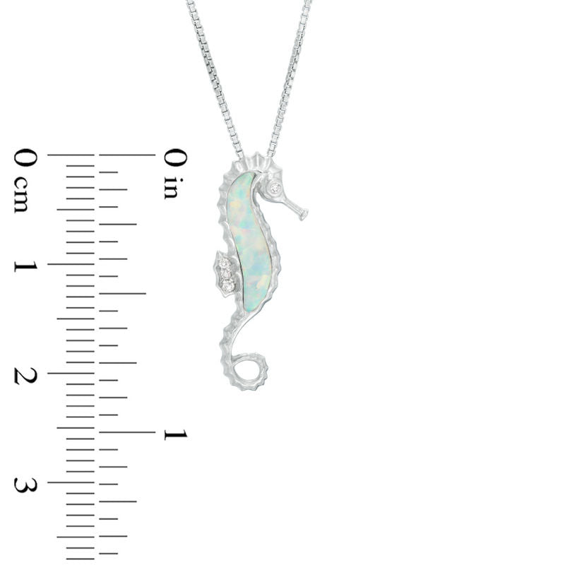 Lab-Created Opal and Diamond Accent Seahorse Pendant in Sterling Silver