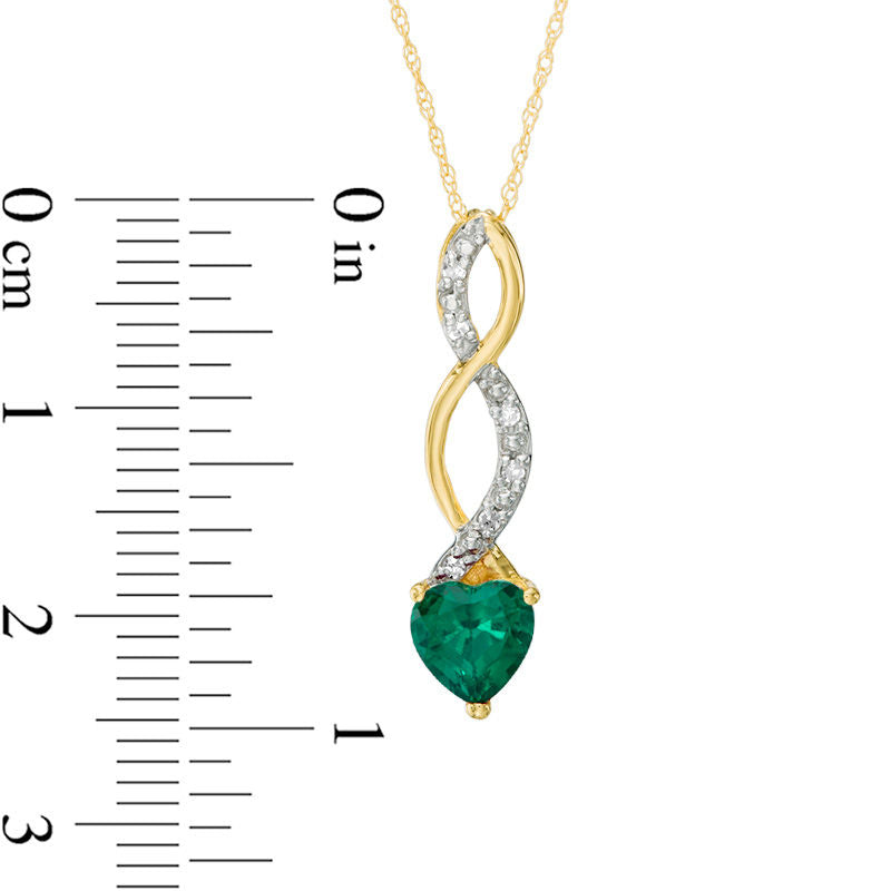 6.0mm Heart-Shaped Lab-Created Emerald and Diamond Accent Cascading Pendant in 10K Yellow Gold