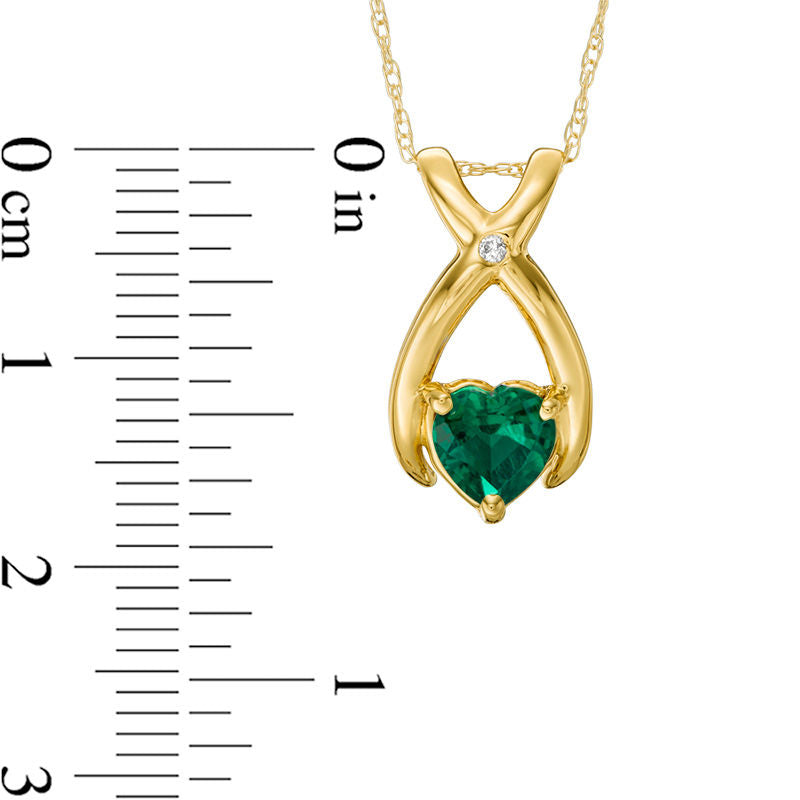 6.0mm Heart-Shaped Lab-Created Emerald and Diamond Accent Wishbone Pendant in 10K Yellow Gold