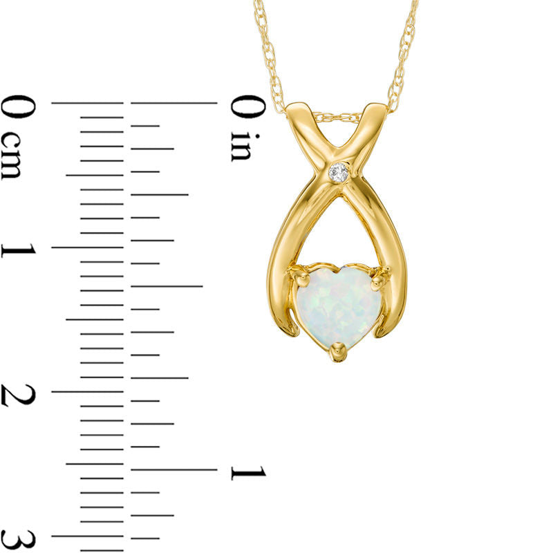 6.0mm Heart-Shaped Lab-Created Opal and Diamond Accent Wishbone Pendant in 10K Yellow Gold
