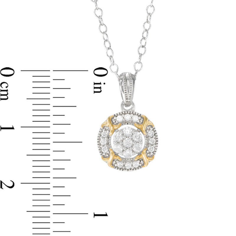 0.25 CT. T.W. Composite Natural Diamond X" Frame Antique Vintage-Style Pendant in Sterling Silver with 14K Gold Plate"