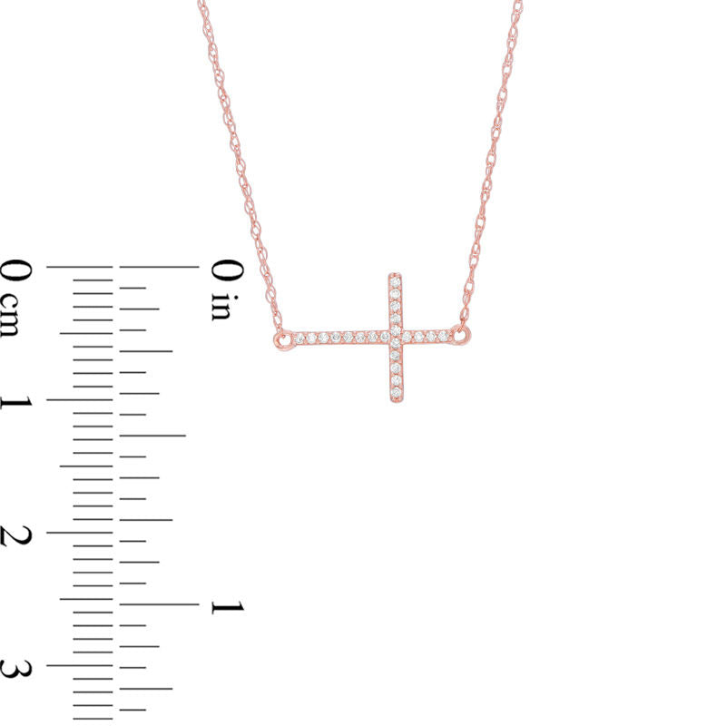 0.05 CT. T.W. Natural Diamond Sideways Cross Necklace in 10K Rose Gold