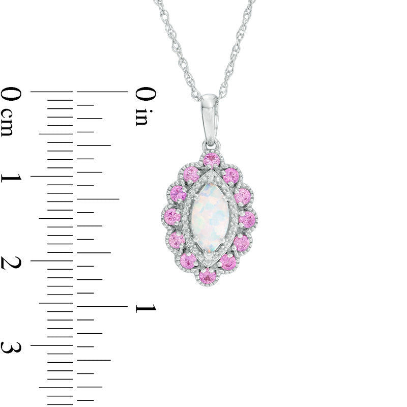 Marquise Lab-Created Opal, Pink and White Sapphire Scallop Frame Pendant in Sterling Silver